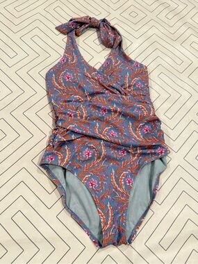Boden Floral Textile Halter One Piece Swimsuit